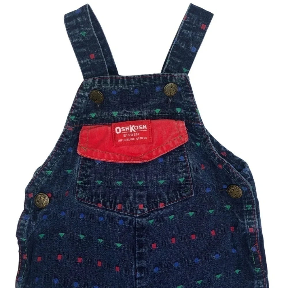 Vintage OshKosh B’gosh Made in USA Infant Overalls Geometric Shapes Sz 6-9mo